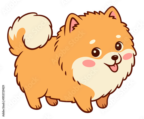 Pomeranian spitz dog cartoon illustration. Happy playful standing dog clipart