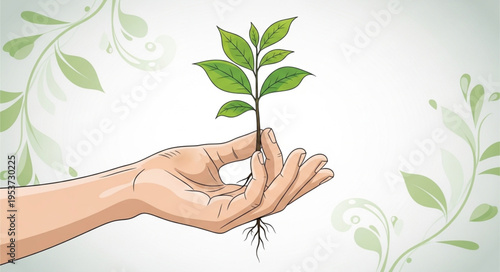 Hand Holding a Young Plant - Nurturing Growth and New Beginnings.
