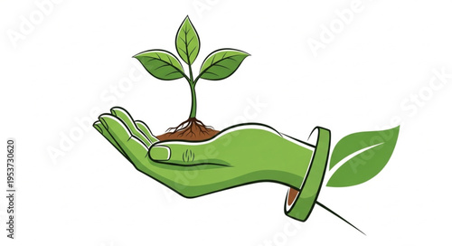 Hand Holding a Sprout - Symbol of Growth, Nurturing, and Environmental Care.
