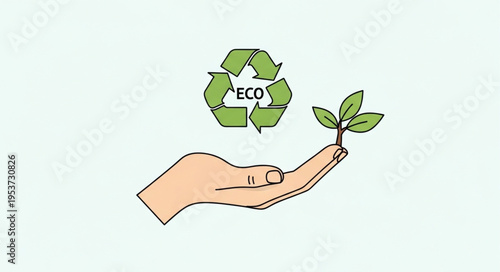 Hand Holding Sprout with Recycling Symbol - Eco-Friendly Concept.