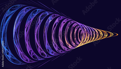 A vibrant, colorful, and intricate vector graphic illustration of a spiral tunnel with a dark background