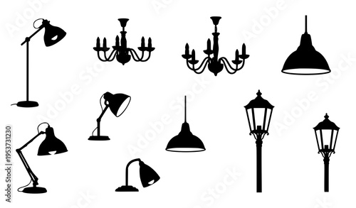 A collection of various lamp silhouettes in a vector graphic design