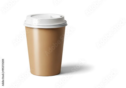 Takeaway coffee cup with lid and shadow on white background