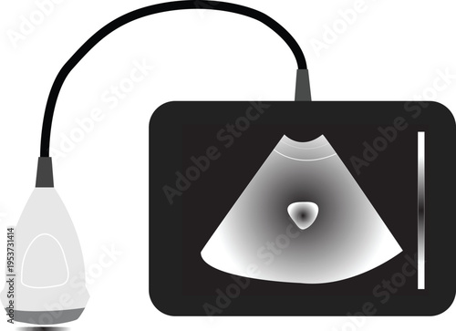 Ultrasound machine with transducer and monitor display