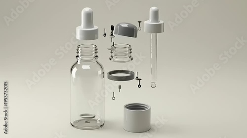 Disassembled glass dropper bottles.