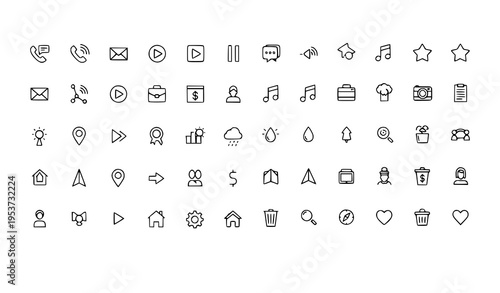 A collection of minimalist line art icons for various digital and business applications