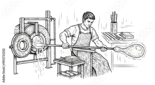 Skilled craftsman at a traditional workshop shaping metal with tools and machinery.