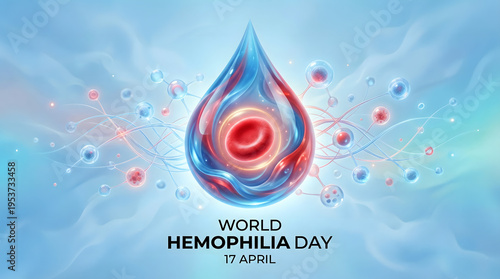Abstract Blood Drop with Red Cells and Molecular Structure for World Hemophilia Day