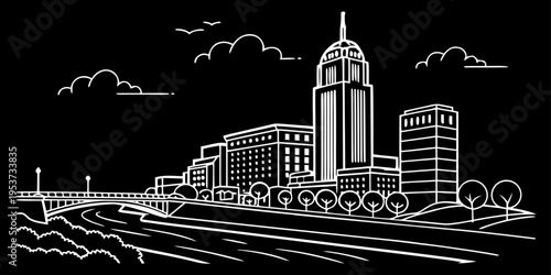 City Skyline Line Art Poster | Modern Minimal Urban Illustration | Black White Architectural Vector | Contemporary Cityscape Decor Print