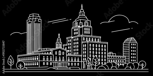 USA, US, U.S, United States - Minimal Providence Rhode Island Skyline – Clean Architecture Line Art SVG Vector Design | USA US U.S United States City Outline Illustration