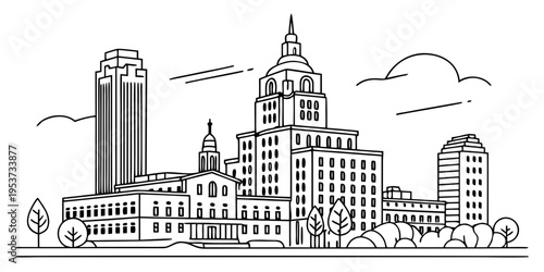 USA, US, U.S, United States - Minimal Providence Rhode Island Skyline – Clean Architecture Line Art SVG Vector Design | USA US U.S United States City Outline Illustration