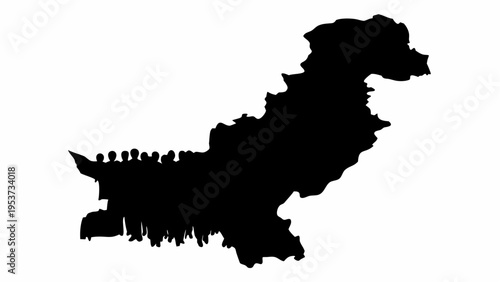 Silhouette of crowd forming pakistan map shape on white background symbolizing unity and national identity