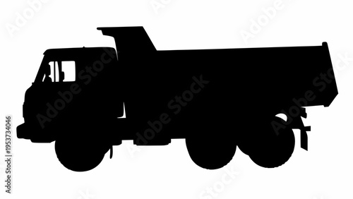 Silhouette of a black dump truck on a white background construction vehicle icon