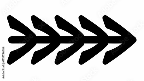 Black arrows pointing right in a row on white background for direction guidance and movement