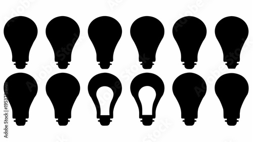 Many identical light bulbs with one glowing bulb symbolizing ideas and innovation