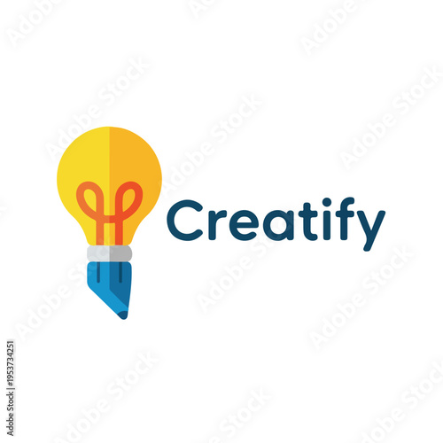 A yellow lightbulb with a creative design next to a single word
