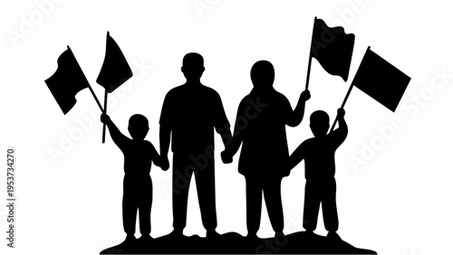 Traditional pakistani family holding flags in unity and celebration with love and patriotism