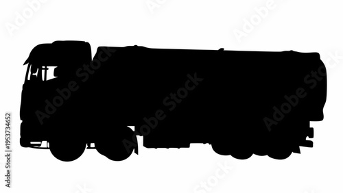 Fuel tanker truck silhouette driving on road oil and gas transportation concept industrial vehicle
