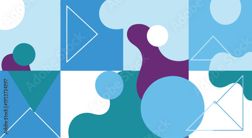 Abstract composition of geometric shapes in cool color palette