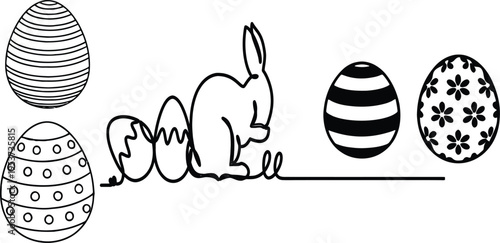 Happy easter sunday celebration with easter bunny and decorated eggs