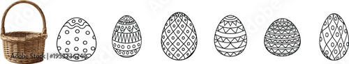 Easter sunday celebration with traditional woven basket and decorative eggs