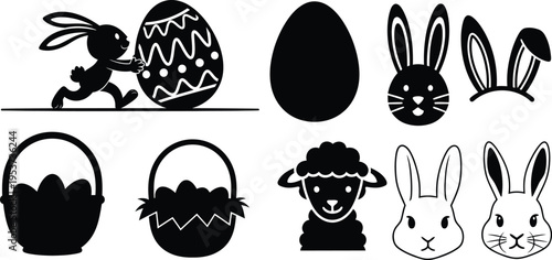 Happy easter sunday cliparts easter bunny and eggs silhouettes for greeting cards and decorations