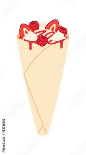 A beautifully crafted crepe filled with fresh fruits and cream, a delightful dessert