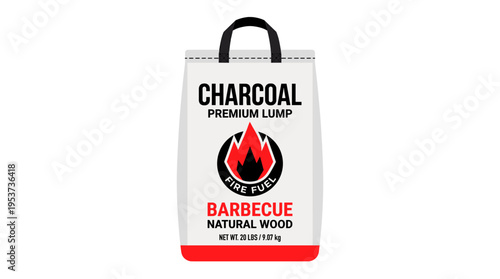 A bag of charcoal labeled Premium Lump for barbecue use. A bag of charcoal with Fire Fuel for barbeque use.