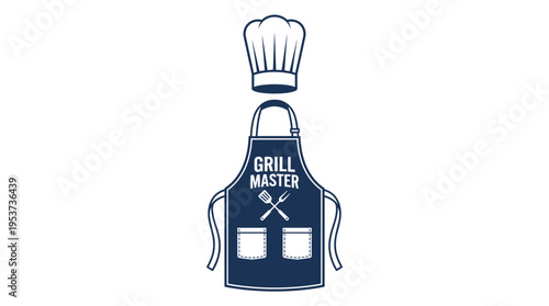 A minimalist graphic illustration of a Grill Master apron and chef's hat, perfect for culinary and barbecue-related designs.