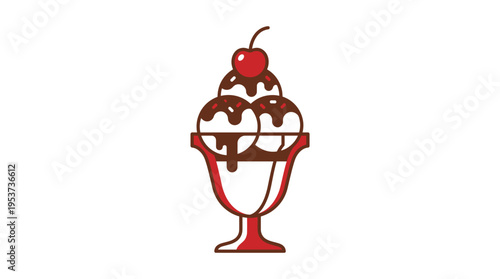 Delicious ice cream sundae in a decorative glass, a sweet treat topped with a cherry.