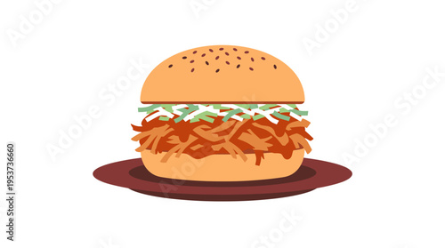 A delicious burger served on a plate, featuring a bun, meat and topping