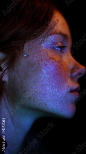 Freckled Face With Neon Glow