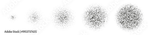 Noise spray circle gradients set. Round grain effect. Dot spray paint texture. Gray dust stipple vector pattern