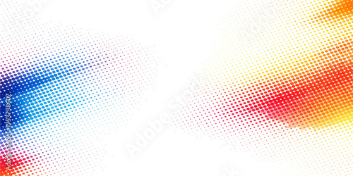 Abstract colorful rainbow background featuring a digital halftone pattern illustration with vector wave lines, blue and green circle dots, and a geometric grid texture design for a modern art wallpape