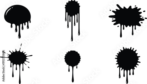 Black Ink Drip and Splatter Elements