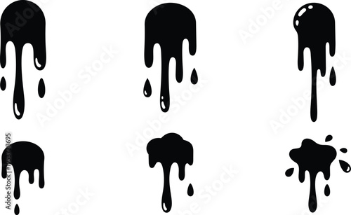 Black Liquid Drip and Droplet Shapes