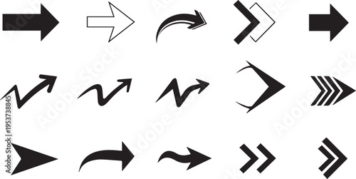A collection of various black and white arrow icons on a plain background