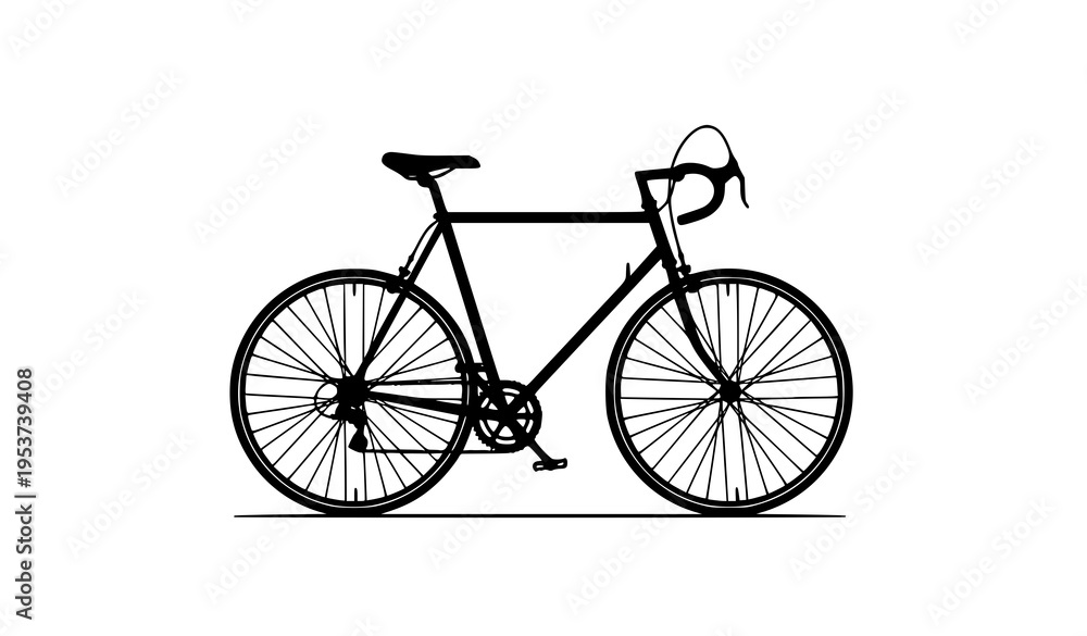 Fototapeta premium Classic bicycle black silhouette vector in side view vintage bike minimal design isolated on white background