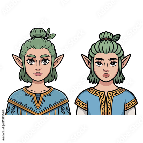 Two Elf Characters Side by Side vector illustration