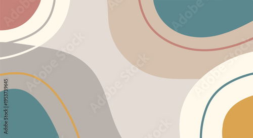 Abstract composition with layered, organic shapes and a muted color palette