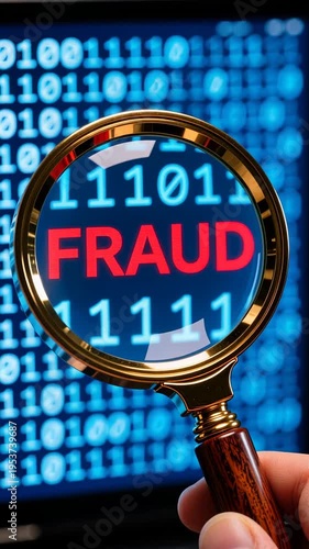 Magnifying Glass Detecting Fraud on Digital Data Screen