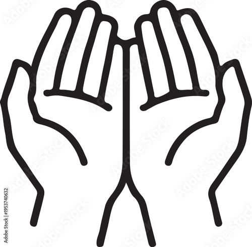 Hands Vector Illustration Black and White Silhouette Symbol of Friendship and Support and allah Doa prayer