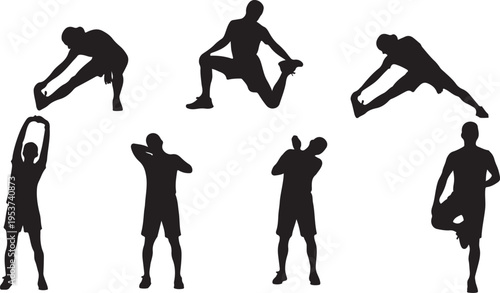 Silhouettes of a man stretching and exercising
