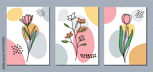 Set of spring lowers decorations with abstract shapes

