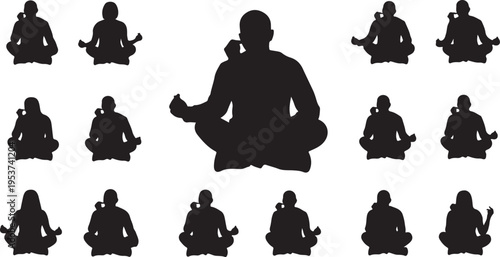 Silhouette of people meditating in various yoga poses
