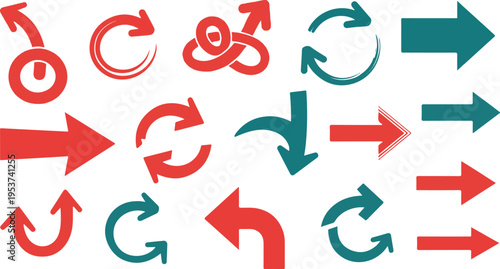 A collection of various colorful arrows pointing in different directions on a white background