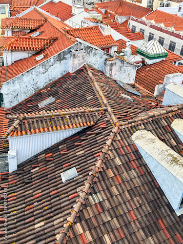 View over the red-tiled roofs of the old town of Lisbon, Portugal.