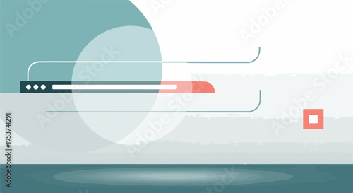 An abstract, geometric image with a search bar and a geometric shape