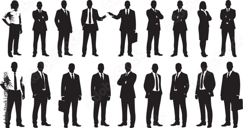 Silhouettes of Businessmen in Various Poses and Attire