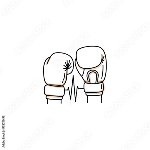 Boxing gloves with heartbeat line in minimalist style  